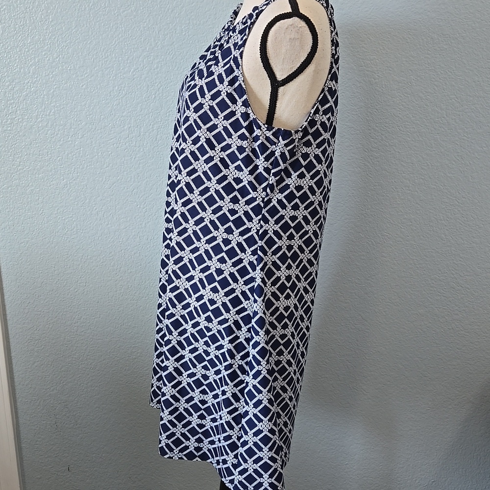 JUDE CONNALLY Sleeveless Halter Mini Dress Navy White Geometric Print Sz LARGE - Picture 4 of 9